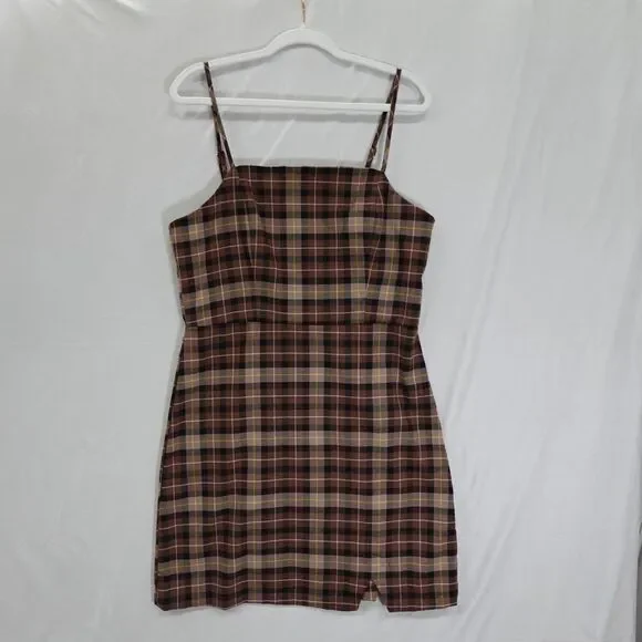 GB Plaid Dress JR. Junior XL Sleeveless Short Brown Plaid Preppy Dark Academia - Picture 15 of 16